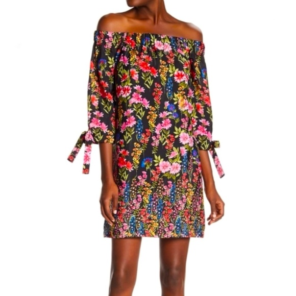 Vince Camuto Dresses & Skirts - Vince Camuto Off-Shoulder Black Floral 3/4 Sleeve Dress, Size 2